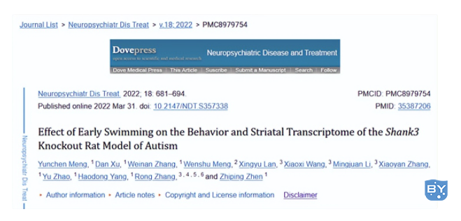 早期游泳对Shank3基因敲除的自闭症大鼠模型的行为和纹状体的影响